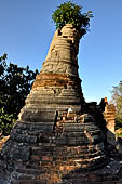 Inle Lake Myanmar. Indein, on the summit of a hill the  Shwe Inn Thein Paya a cluster of hundreds of ancient stupas. Many of them are ruined and overgrown with bushes.